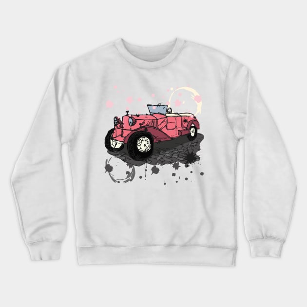 Pink vintage car watercolor sketch Crewneck Sweatshirt by linespace-001